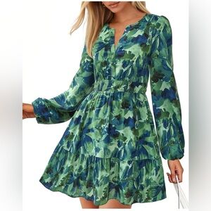 Floral Green and Blue Women's Dress